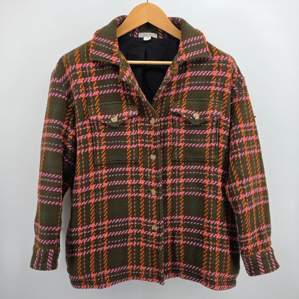 Outerknown Cloudweave Womens Small green Pink Plaid Heavyweight Lined Shacket